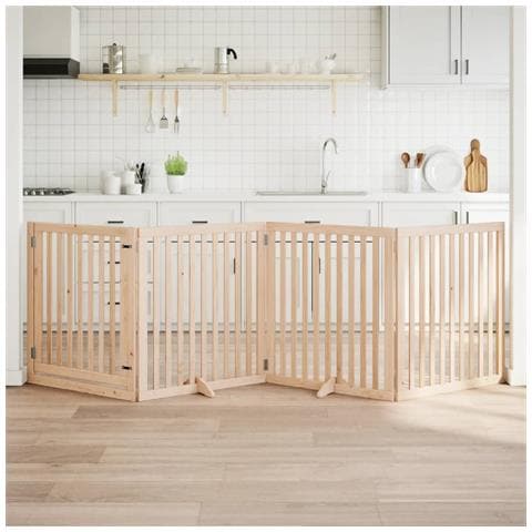 Cancello per Cani con Porta Pieghevole 4 Pannelli 320 cm Pioppo - Foto 2