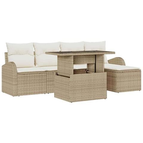 Set Divano da Giardino con cuscino 6 pcs Beige Poly Rattan - Foto 1