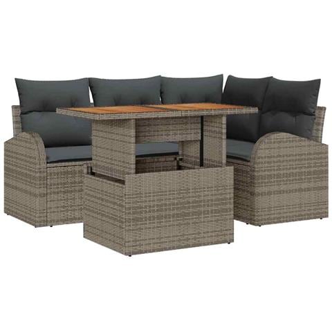 Set Divano da Giardino 5 pcs Grigio Poly Rattan - Foto 1