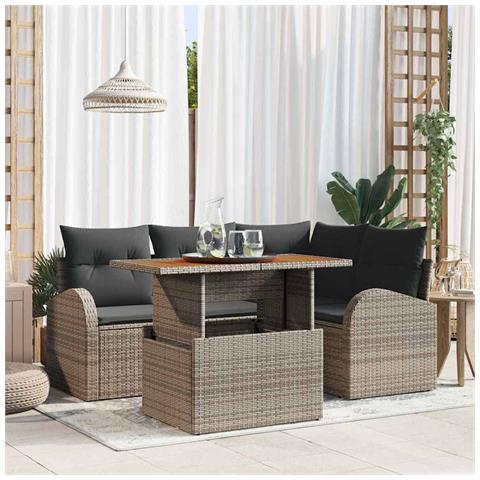 Set Divano da Giardino 5 pcs Grigio Poly Rattan - Foto 2