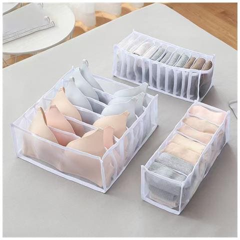 Set Di 3 Scatole Portaoggetti Separate - Organizzatori Pieghevoli A Rete Per Cassetti Per Biancheria Intima, Calze E Vestiti - Foto 1