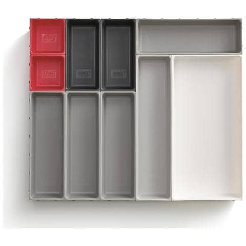 Organizzatore Modulare Per Cassetti Duo Dieci Pezzi Ideale Per Utensili Da Cucina Cancelleria E Attrezzi Design Personalizzabile E Compatto Colore Grigio Rosso - Foto 1