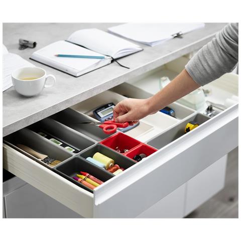 Organizzatore Modulare Per Cassetti Duo Dieci Pezzi Ideale Per Utensili Da Cucina Cancelleria E Attrezzi Design Personalizzabile E Compatto Colore Grigio Rosso - Foto 6