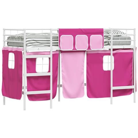 Struttura del Letto Loft per Bambini con Tendine Bianco e Rosa - Foto 1