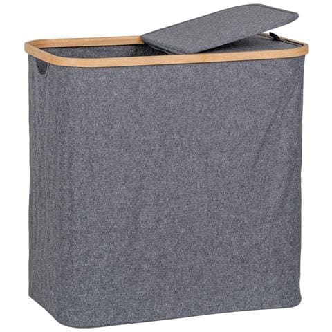 Cesta Portabiancheria Noto In Bambù Fsc E Tessuto Grigio Scuro 54x33x54 Cm - Foto 1
