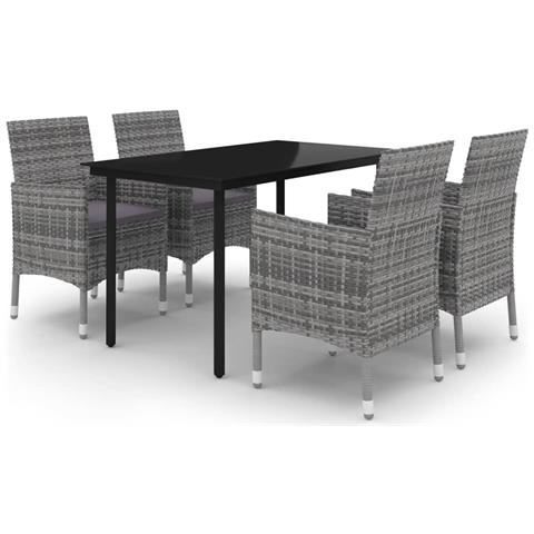 Set da Pranzo da Giardino 5 pz con Cuscini Polyrattan e Vetro - Foto 1