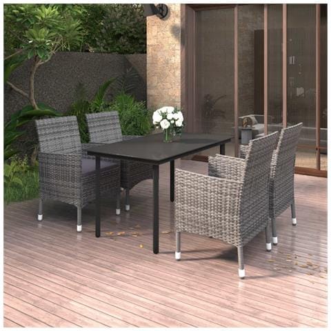 Set da Pranzo da Giardino 5 pz con Cuscini Polyrattan e Vetro - Foto 2