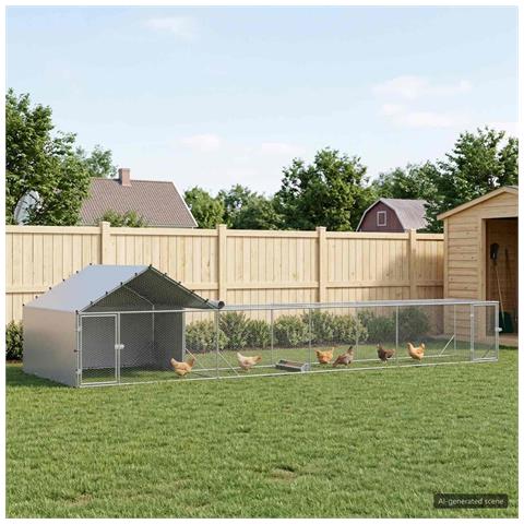 Gabbia per Galline con Tetto e Giardino 2 pz Argento - Foto 2