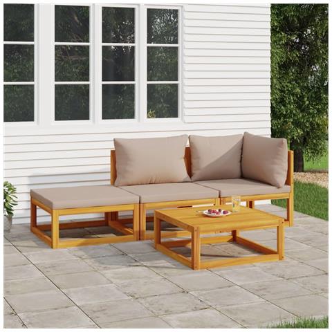 Set Salotto da Giardino 4pz con Cuscini Tortora Legno Massello - Foto 2