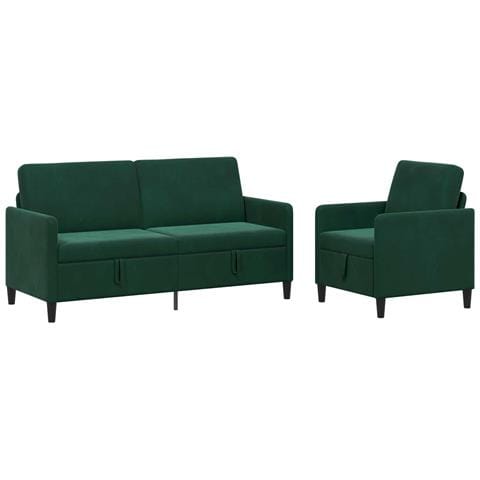 Set di Divani con Storage 2 pz Verde Scuro Poliestere - Foto 1