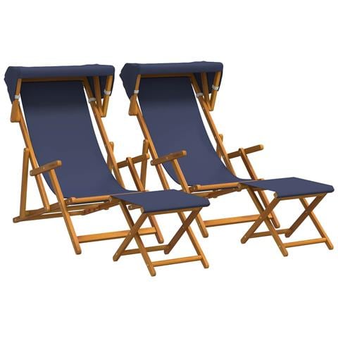 Lettino 4 pcs 3 Posizione Legno di Eucalipto Massello Blu - Foto 1