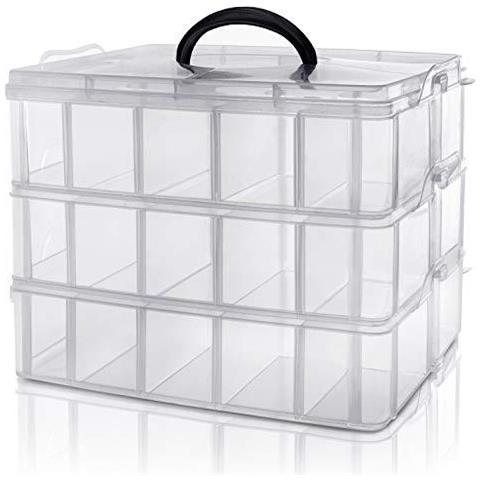 3 Tier Trasparente Libero Di Plastica Impilabile Storage Box - Regolabile Vano Slots - Massima 30 Scomparti - Contenitore Per Larchiviazione E Organizzazione Giocattoli Gioielli Perline Arte E Artigianato Strumenti - Foto 1