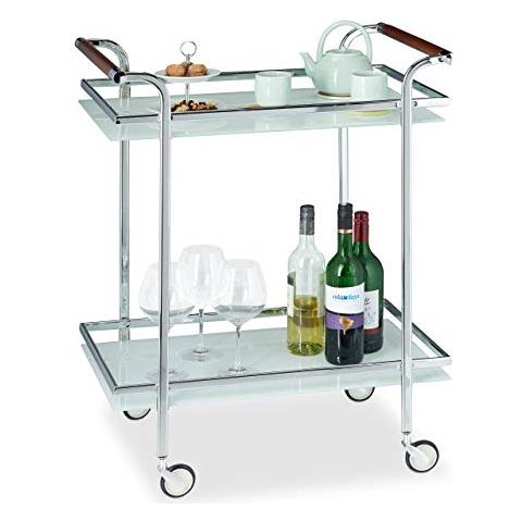 Carrello Da Servizio Carrellino Portavivande Con 2 Ripiani A Vista Elegante Acciaio Cromato Argento 85 X 66 X 43 Cm - Foto 1