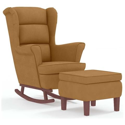 Poltrona A Dondolo Gambe In Legno E Poggiapiedi Marrone Velluto - Foto 1