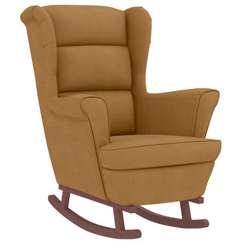 Poltrona A Dondolo Gambe In Legno E Poggiapiedi Marrone Velluto - Foto 2