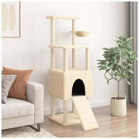Albero Per Gatti Con Tiragraffi In Sisal Crema 153 Cm - Foto 2