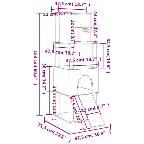 Albero Per Gatti Con Tiragraffi In Sisal Crema 153 Cm - Foto 6