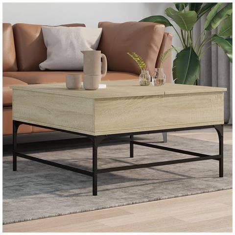 Tavolino Salotto Rovere Sonoma 80x80x45 Cm Multistrato Metallo - Foto 1