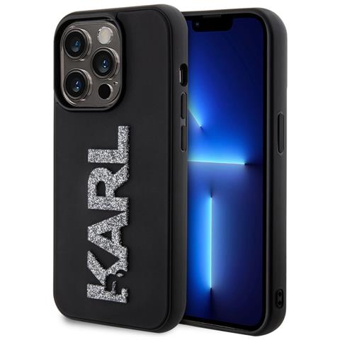 Cover Per Iphone 15 Pro 3d Rubber Karl Glitter, Nero - Foto 2
