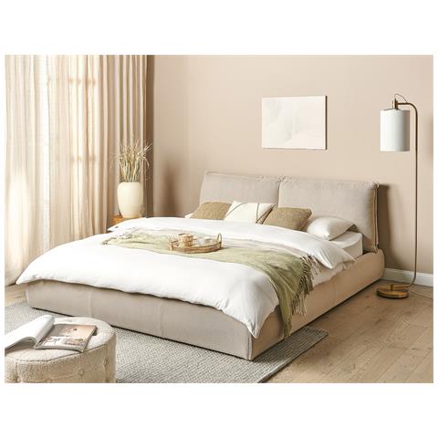 Letto Matrimoniale Tessuto Beige 180 X 200 Cm Vinay - Foto 1