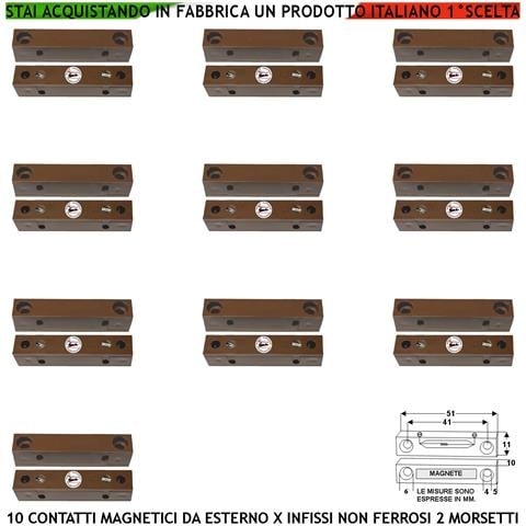Protezione Porte Contatto Magnetico Da Esterno 10 Pezzi Sensore Reed Uscita Nc Allarme Sensibilità Magnetica 13 Mm Te - Foto 1