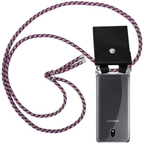 Catena Di Telefoni Cellulari Compatibile Con Samsung Galaxy J7 2018 In Rosso Bianco - Coperchio Protettivo In Silicone Con Anelli D'argento, Cinturino In Corda E Custodia Staccabile - Foto 1