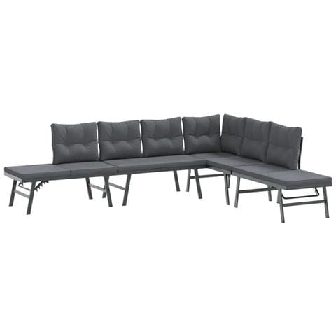Set Panche Giardino Cuscini 4pz Nere Acciaio Verniciato Polvere - Foto 2