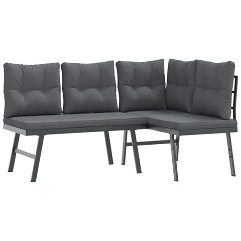 Set Panche Giardino Cuscini 4pz Nere Acciaio Verniciato Polvere - Foto 3