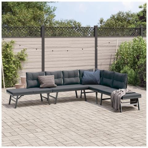 Set Panche Giardino Cuscini 4pz Nere Acciaio Verniciato Polvere - Foto 1