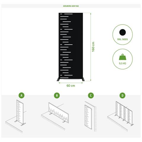 Set Di 2 Pannelli Decorativi Arlberg Nero H.160cm Motivi Lato Sinistro - Foto 8