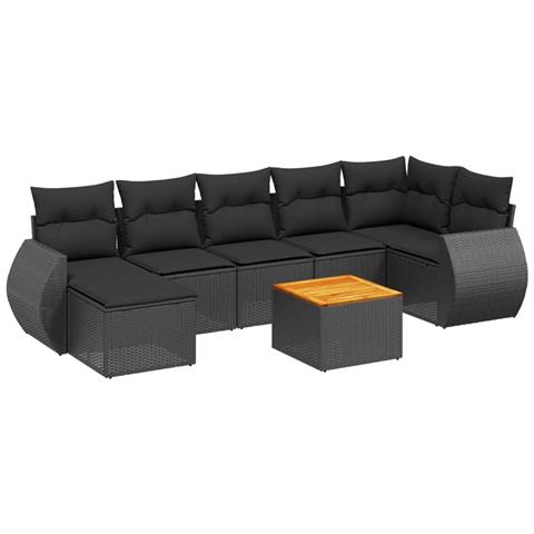 Set Divani Da Giardino Con Cuscini 8 Pz Nero In Polyrattan - Foto 2