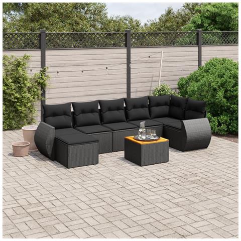 Set Divani Da Giardino Con Cuscini 8 Pz Nero In Polyrattan - Foto 1