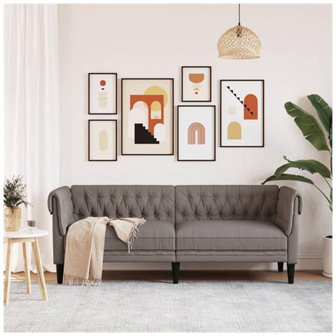 Divano Chesterfield A 3 Posti Tortora In Tessuto - Foto 3