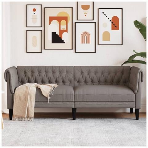 Divano Chesterfield A 3 Posti Tortora In Tessuto - Foto 1