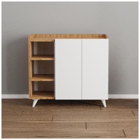 Madia Alary Con Vani A Giorno Rovere E Ante Bianche 90x35x82 Cm. - Foto 1