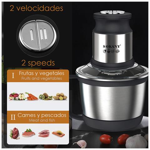 Macchina Per Carne Elettrica 800w, Vaso Di Vetro Con Manico 3l. Diverse Funzioni Di Tritatura E Taglio, Con Lame In Acciaio. 2 Velocità - Foto 2