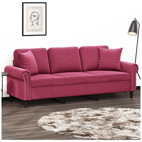 Lusso Casadino - Divano A 3 Posti Con Cuscini Rosso Vino 180 Cm In Velluto - Foto 8
