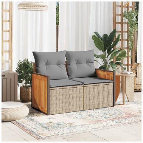Divano Da Giardino Con Cuscini A 2 Posti Beige In Polyrattan - Foto 2