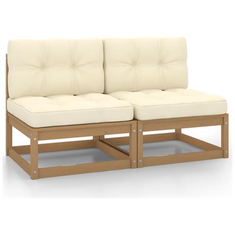 Divani Centrali Giardino Con Cuscini Crema 2 Pz Pino Massello - Foto 2