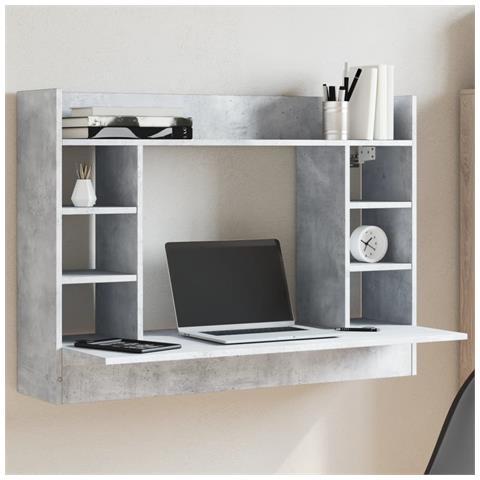 Scrivania A Parete Grigio Cemento 105x48x75cm Legno Multistrato - Foto 8