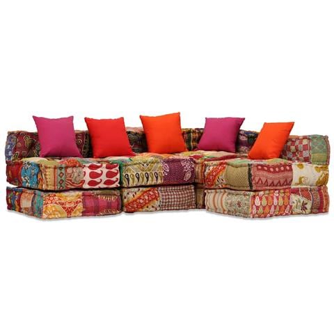 Pouf Modulare A 4 Posti In Tessuto Patchwork - Foto 2