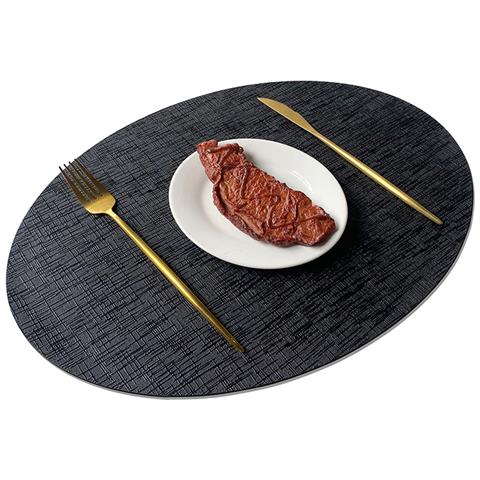 Set Di 6 Tovagliette In Pelle Nere E Dorate Ovale - Foto 1