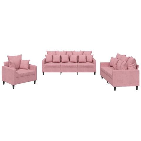 Set di Divani 3 pz con Cuscini rosa in Velluto - Foto 1