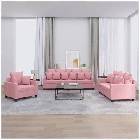 Set di Divani 3 pz con Cuscini rosa in Velluto - Foto 2