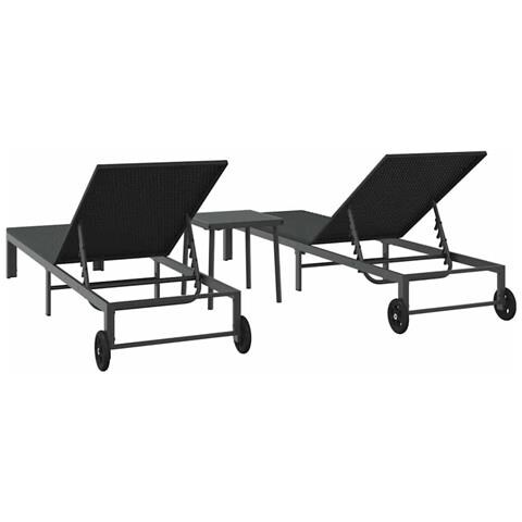 Lettini 2 pcs con Ruote e Tavolo Nero Polyrattan - Foto 9