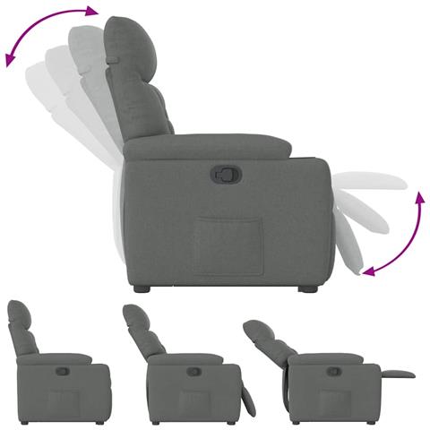 Poltrona Alzapersona Reclinabile Grigio Scuro in Tessuto - Foto 9