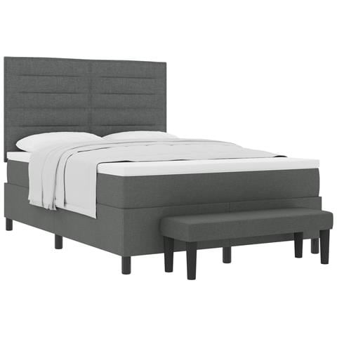 Letto Box Spring con Materasso e Panca Grigio Scuro 140x190 cm Tessuto - Foto 1