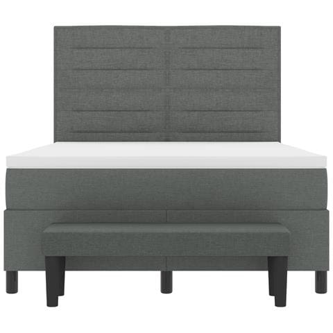 Letto Box Spring con Materasso e Panca Grigio Scuro 140x190 cm Tessuto - Foto 9