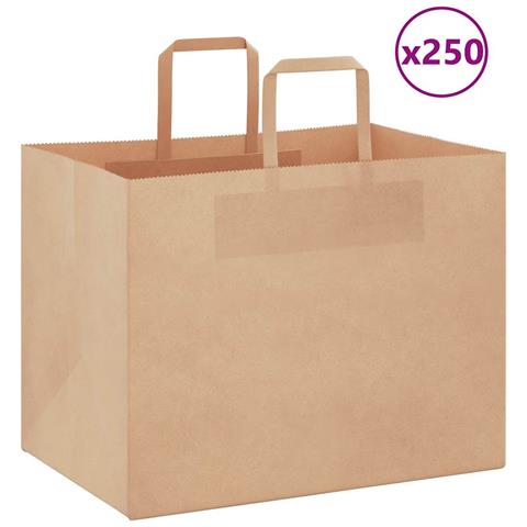 Sacchetti di Carta 250 pz con Manici Marrone 32x22x24 cm - Foto 1