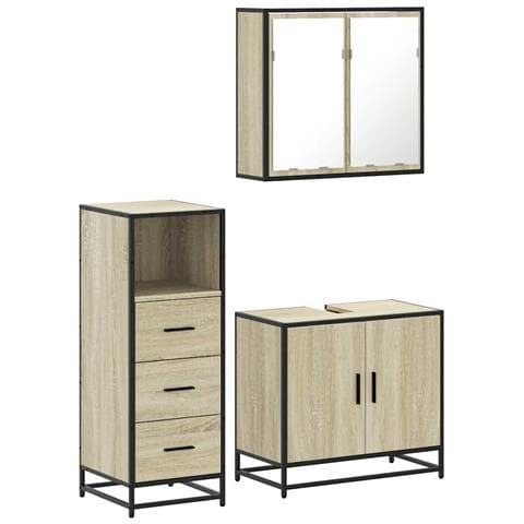 Set Mobili da Bagno 3 pz Rovere Sonoma in Legno Multistrato - Foto 1